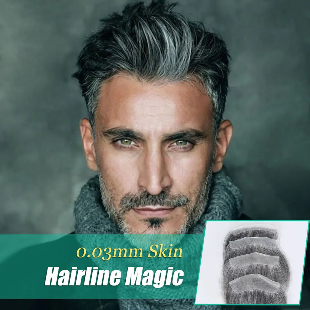 0.06mm Brown Straight Man Toupee V Style Frontal Hairline For Men 15cm Human Hair Ultra Thin Skin PU Men's Capillary Prosthesis