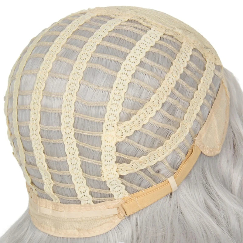 HAIRJOY  Synthetic Hair Short Straight Ombre White Blonde Bob Wigs  with Bangs for White Women
