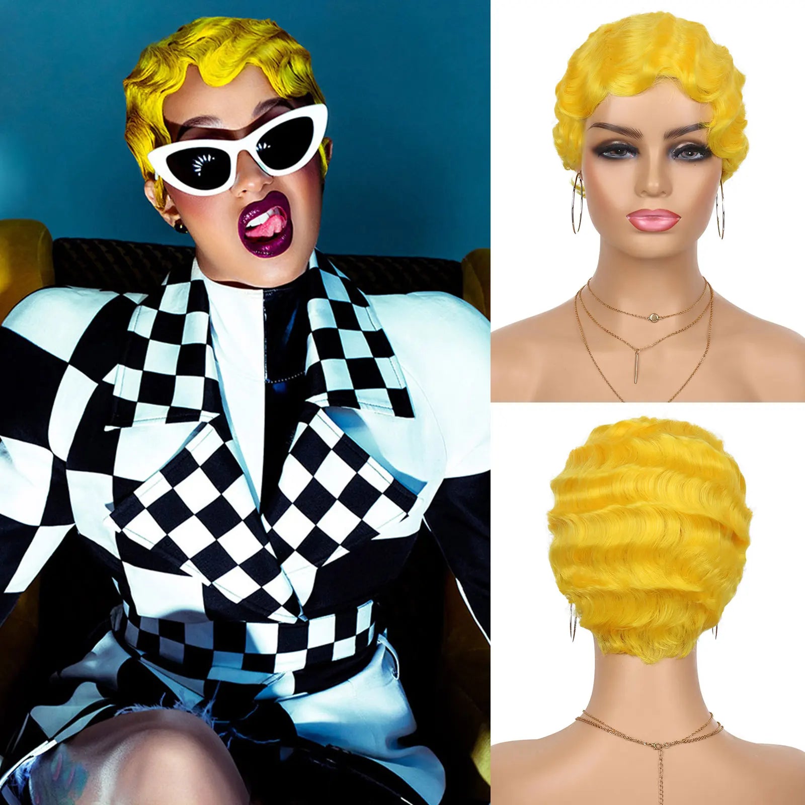Finger Wave Synthetic Wig Short Mommy Hair Curly Wigs for Black Women Lady Nuna Wig 1920s Cosplay Costume Halloween Party