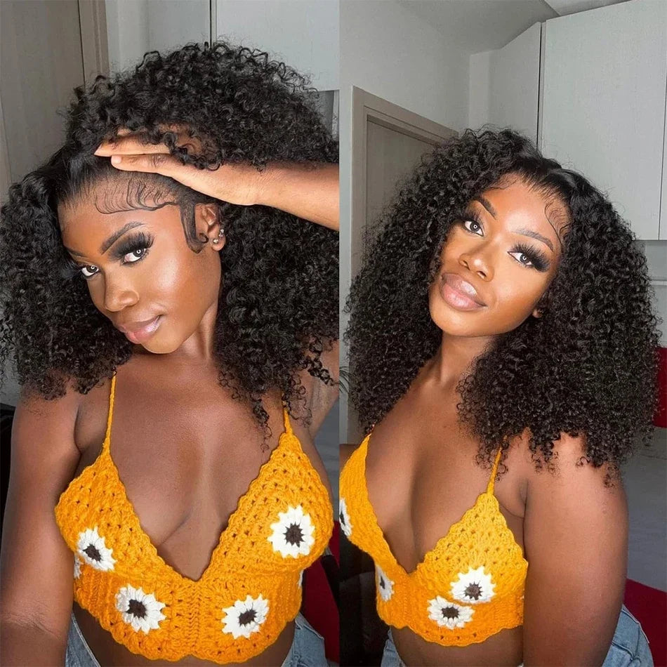 15A Kinky Curly Human Hair 3 Bundles With Closure Brazilian Virgin Hair Short Water Wave Bunldes With Frontal 13x4 Tissage