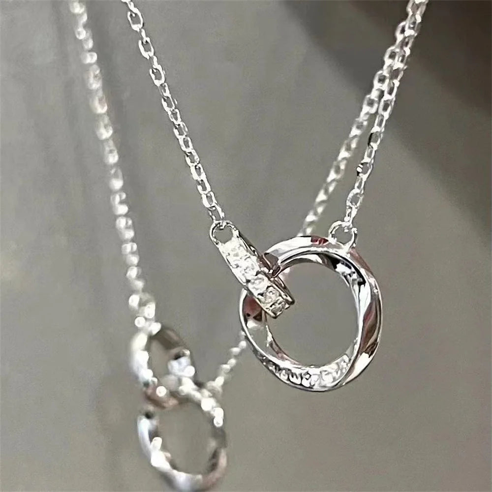 Silver Color Möbius Strip Pendant Necklace Irregular Ring Necklace For Women INS Fashion Jewelry Accessories Dropshipping