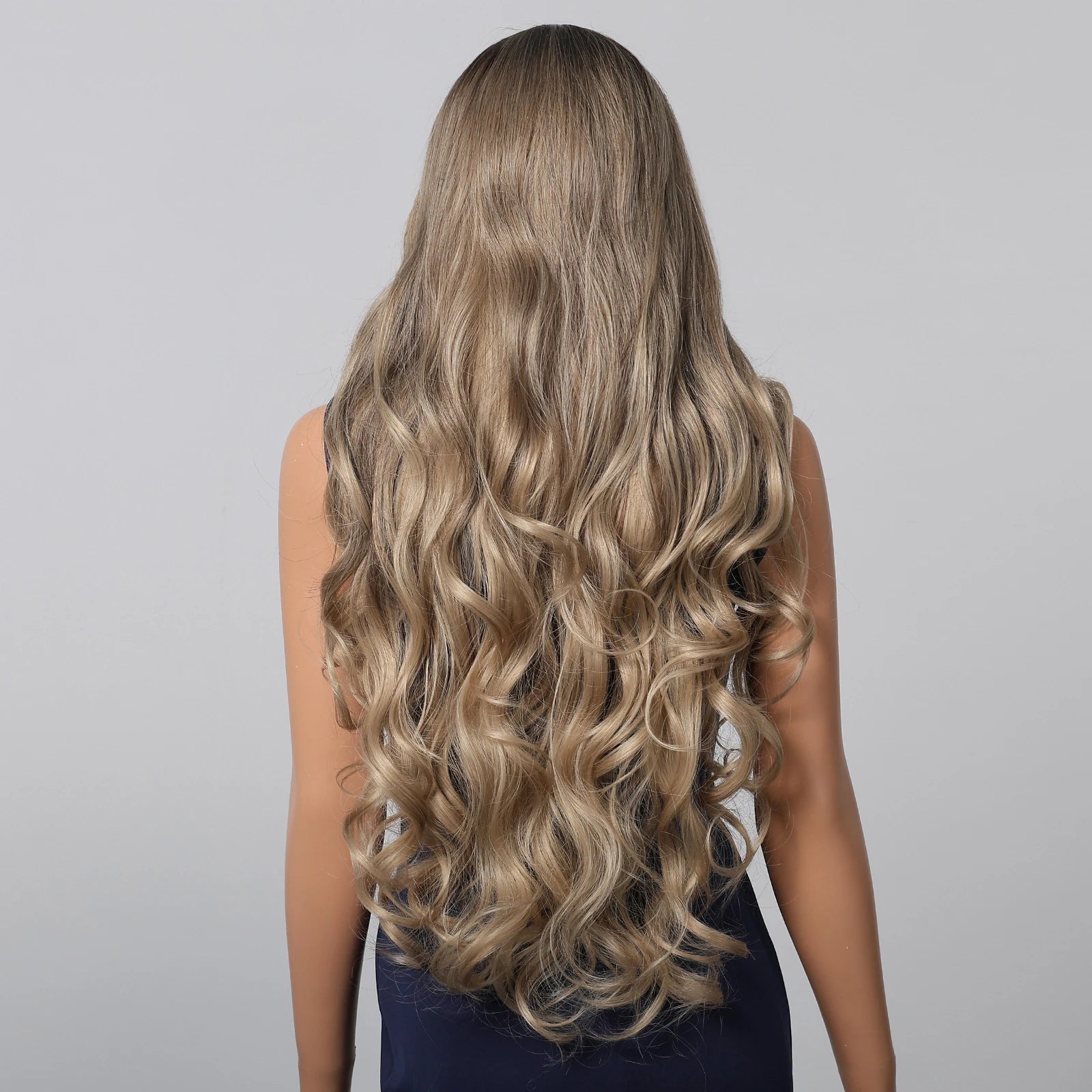 Loose Body Wave Synthetic Wigs Long Brown Blonde Ombre Wig with Bangs Wave Curl Wigs for Black Women Heat Resistant Daily Party