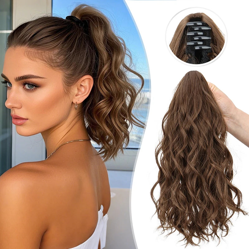 Clip-in Synthetic Hair Ponytail Extension Short Wavy Curled Clip-on Ponytail with Claw Clip Wine Red Hairpiece for Women