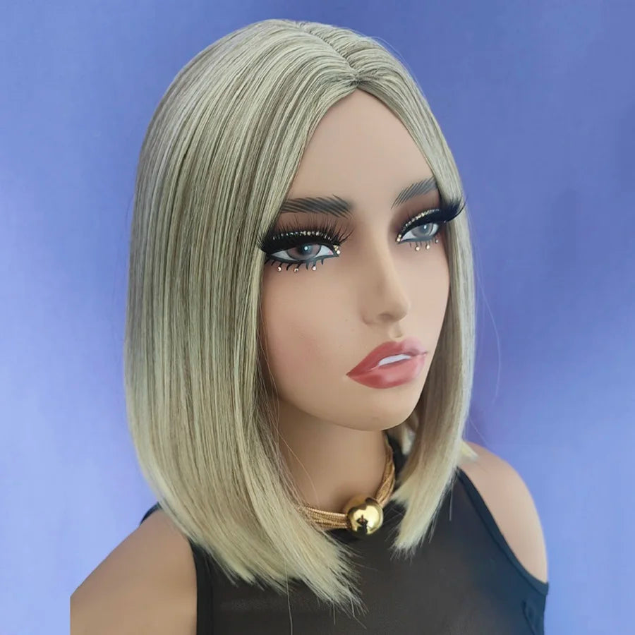 Blond mix Wig BoBo Head New Chemical Fiber Headgear Synthetic Wig Woman