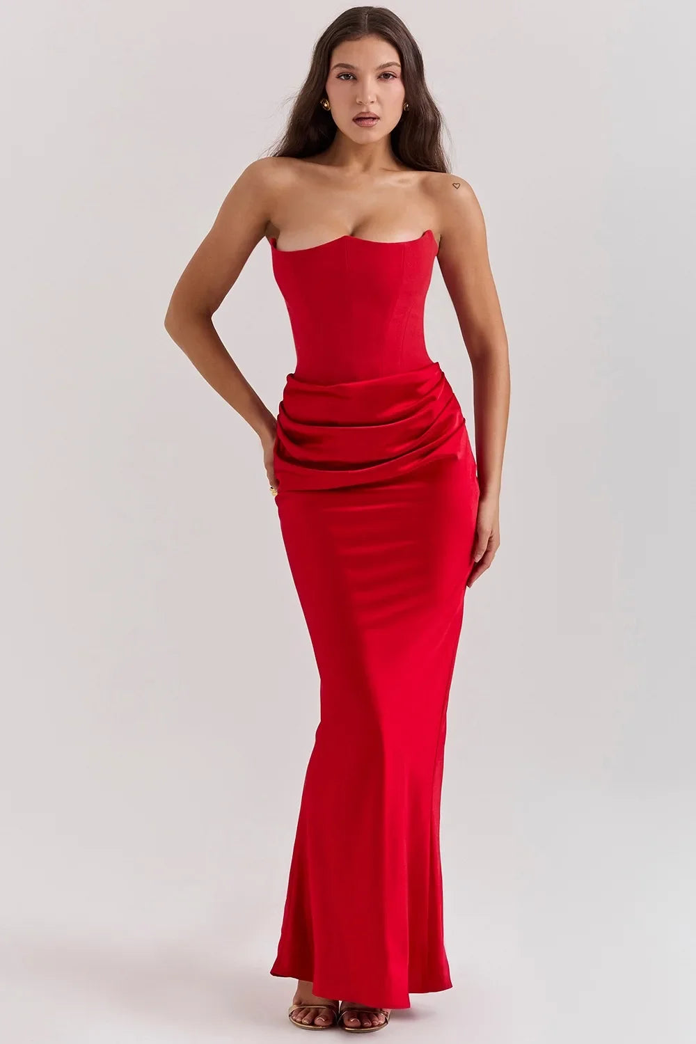 Mingmingxi 2025 Women's Evening Dress Strapless Pink Prom Party Dresses Sexy Satin Long Corset Dress Elegant Maxi Gala Dresses