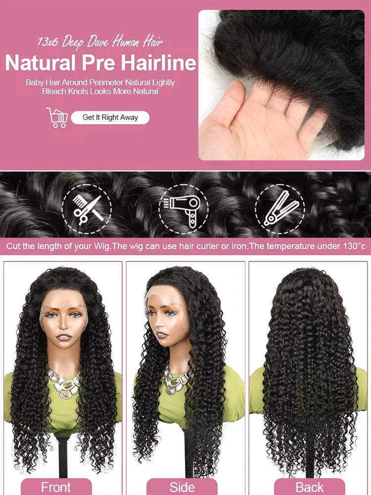 40 46 Inch 13x6 Hd Loose Deep Wave Lace Frontal Wig Brazilian 13x4 360 Full Water Curly Human Hair Wigs For Women 300% Density