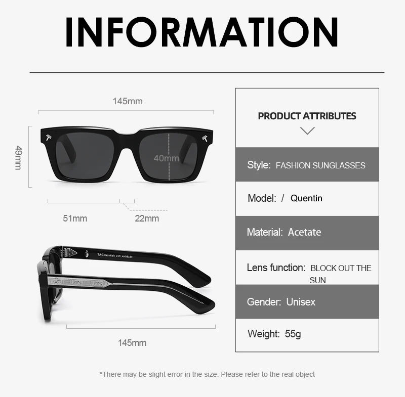 2025 new luxury Brand vintage Quentin Sun glasses Men Women Sunglass Driving Sunglasses Fashion Male Acetate UV400 eyeglasses
