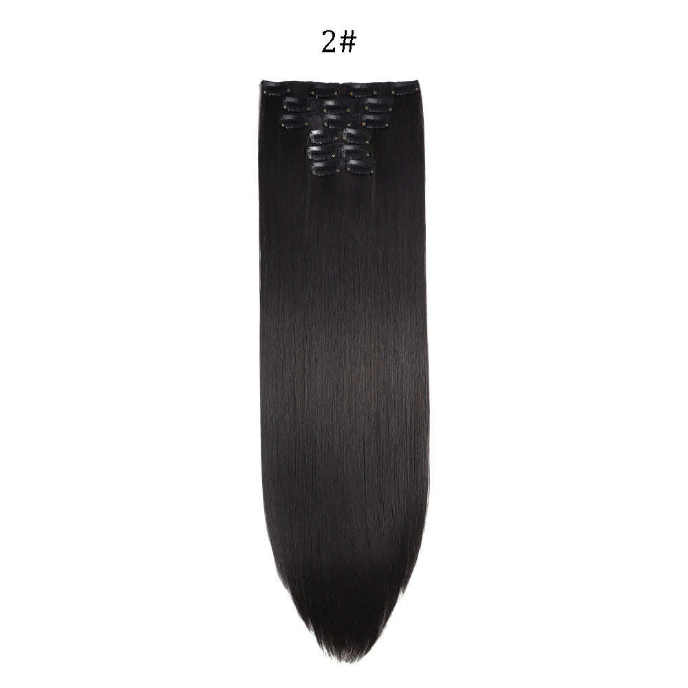 24 inches Synthetic Long Straight Hairstyle 16 Clips 6Pcs/Set Hair Extensions Blonde Black Hairpieces Heat Resistant For Women