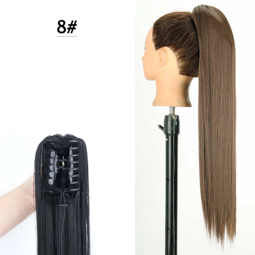 Synthetic Claw Clip Ponytail Hair Extension 24Inch Long Straight Ponytail Hair For Women Black Brown Pony Tail Hair Hairpiece