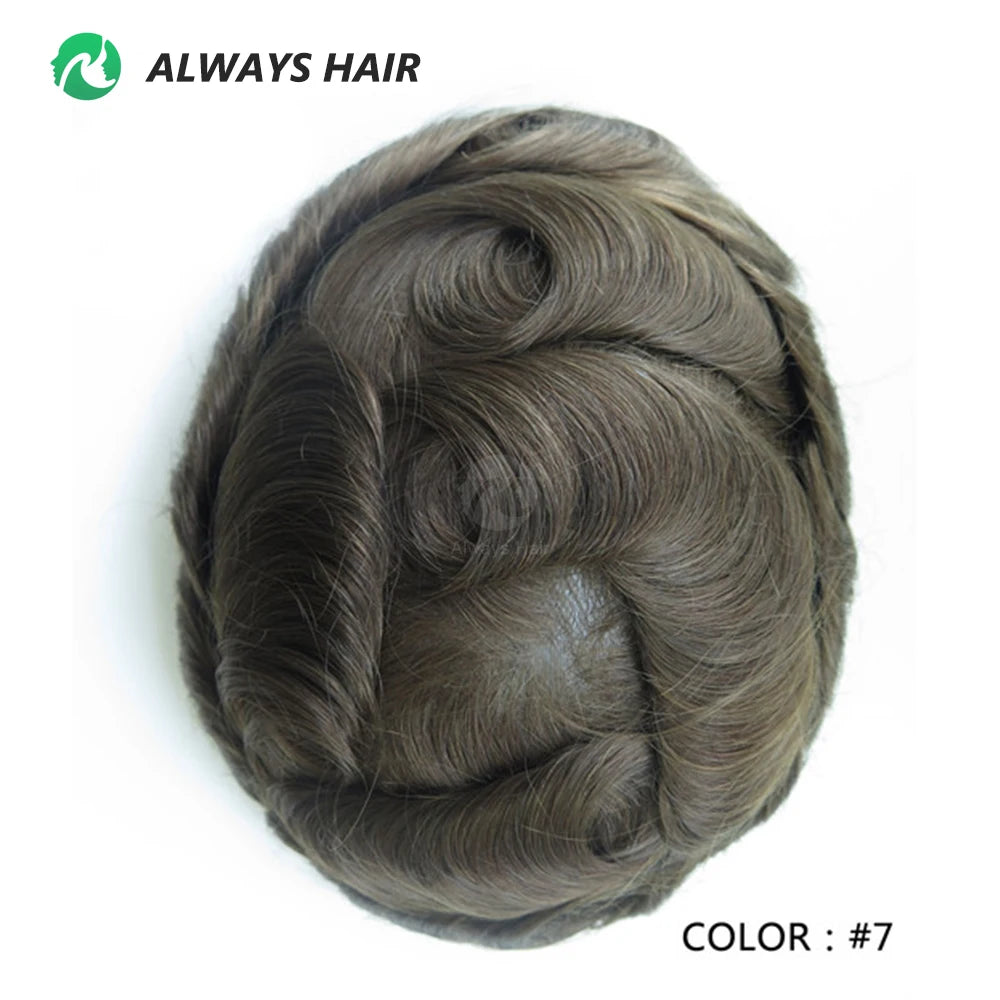 0.12-0.14mm PU Men Toupee Full Thickness Skin Indian Human Hair Men's Capillary Prothesis 130% Density Wig Man