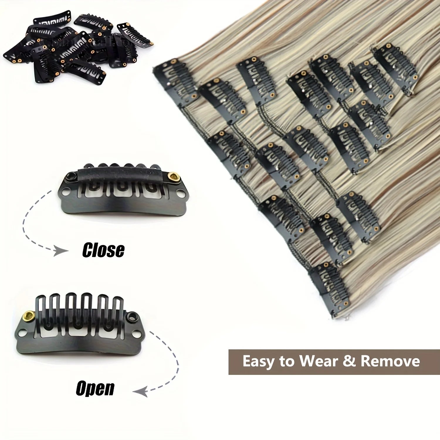 Long Straight Hairstyle 16 Clips 7Pcs/Set Hair Extensions Natural Synthetic Blonde Black Hairpieces Heat Resistant For Women