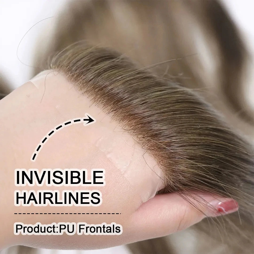 0.06mm Brown Straight Man Toupee V Style Frontal Hairline For Men 15cm Human Hair Ultra Thin Skin PU Men's Capillary Prosthesis