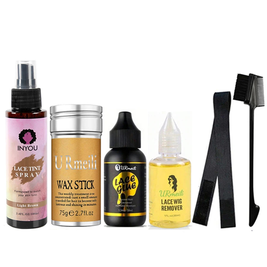 6Pcs Lace Wig Glue Kit with Lace Tint Spray Wig Installation Tool Set Includes Hair Wax Stick Lace Adhesive And Glue Remover