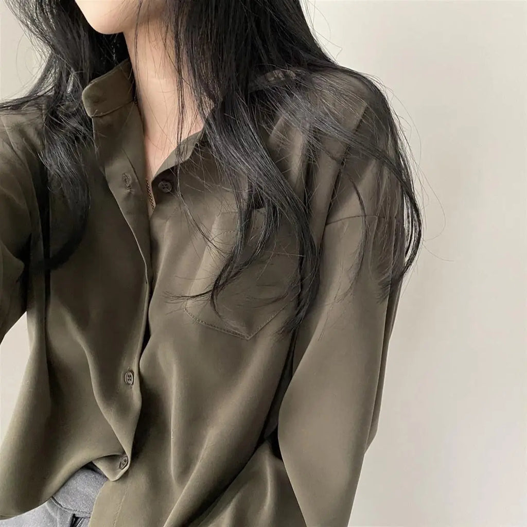 Long Sleeved Shirt And Blouse Simple Single Breasted Loose Casual Solid OL Trend Short Top Simple Elegant Fashion Women Clothes