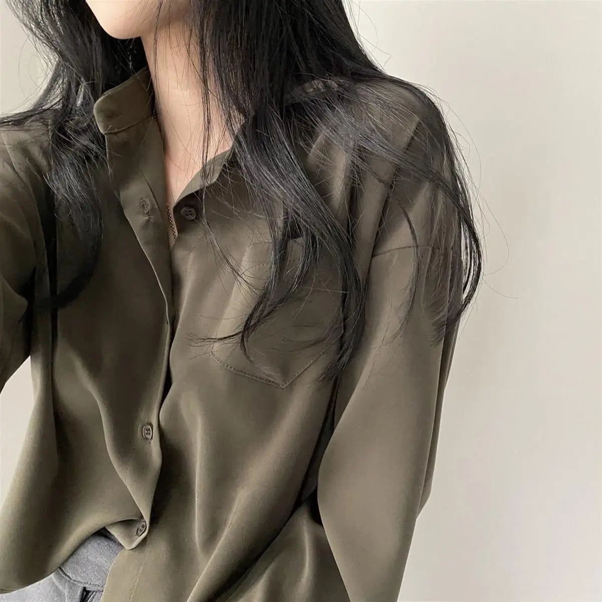 Long Sleeved Shirt And Blouse Simple Single Breasted Loose Casual Solid OL Trend Short Top Simple Elegant Fashion Women Clothes
