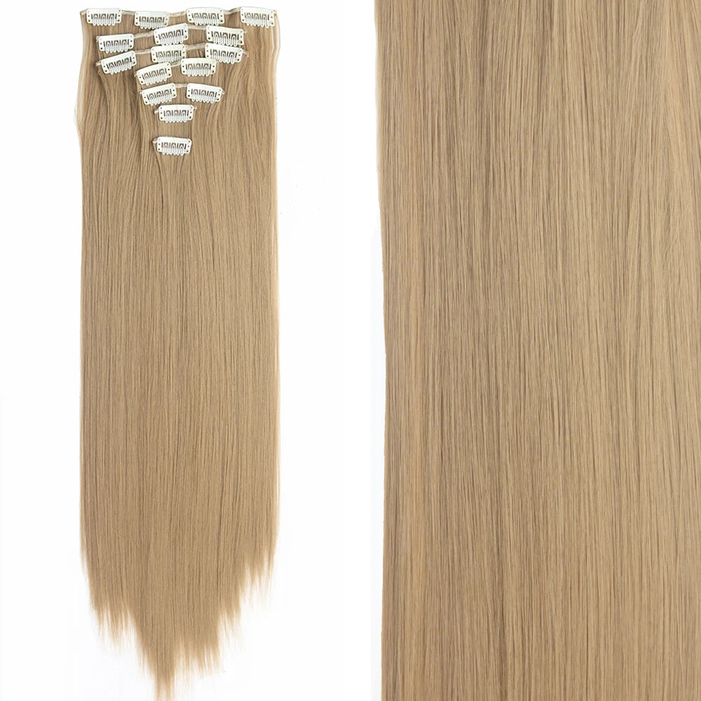 7Pcs/Set 16 Clips Hair Extension Black Long Straight Natural Hair Ombre Hairpiece Heat Resistant Fiber For Women Hairstyle