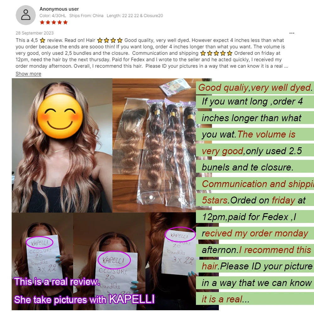 #27 Honey Blonde Human Hair Bundles with Closure Body Wave Bundles Hair With 4x4 Closure Brazilian Hair Weave Bundles Hair Remy