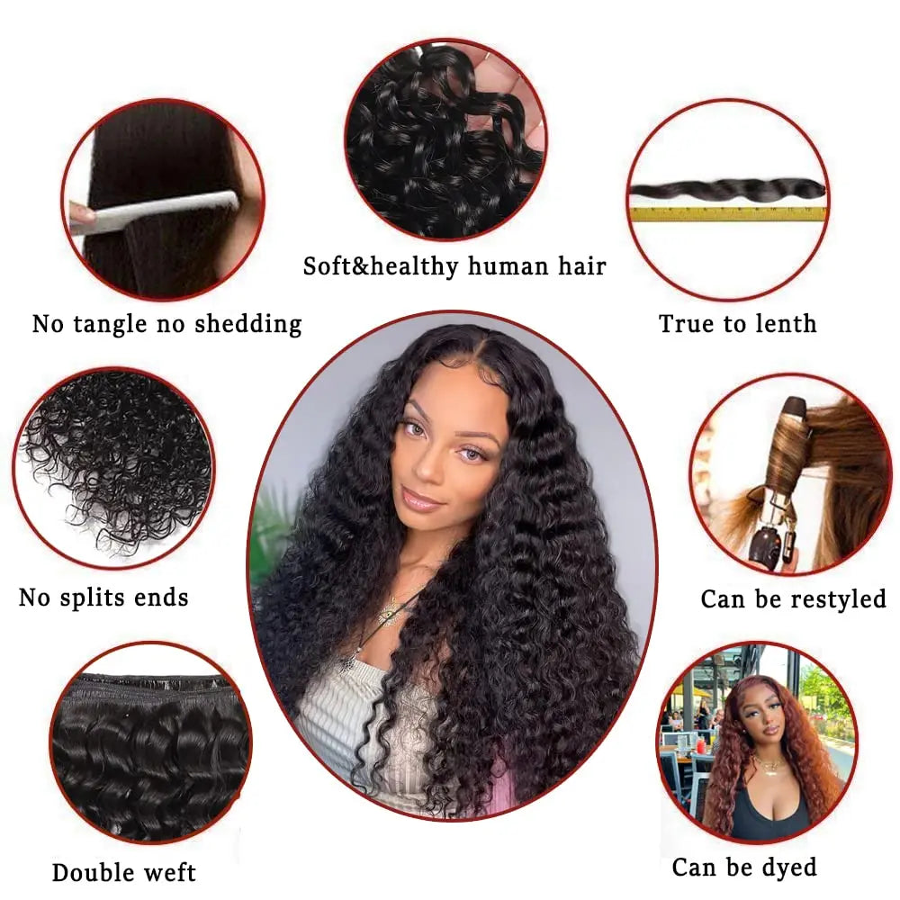 Deep Wave Bundles 16 18 20 Inch Wet and Wavy Bundles 100% Unprocessed Hair Bundles 12A Water Wave 3 Bundles Human Hair Extension
