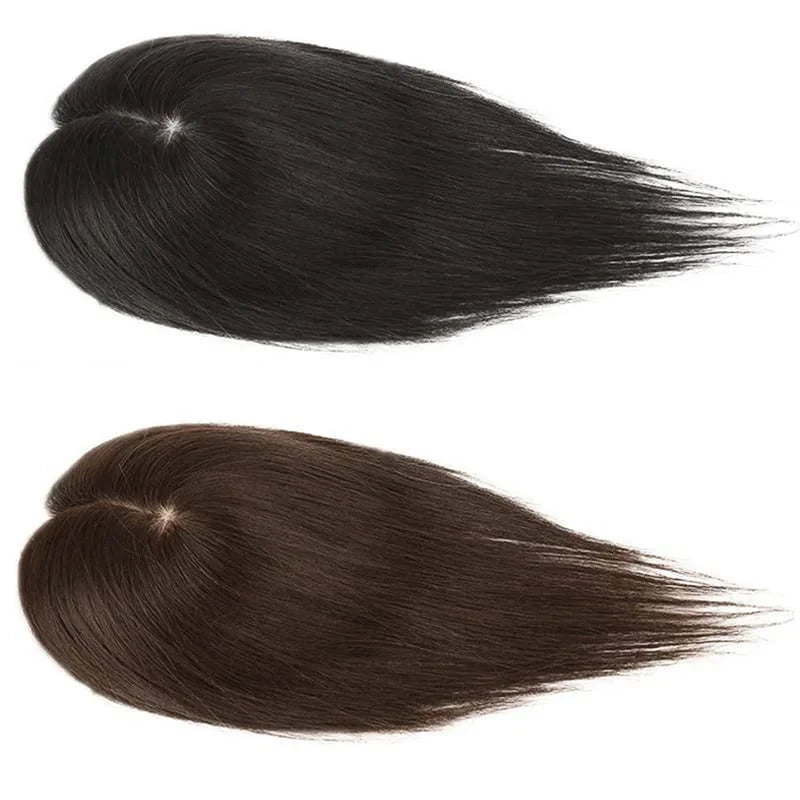 Straight Silk Top Base Topper Swiss Lace Clip In  Women Toupee With Bangs Breathable 100% Real Human Hairpiece Blonde Color Wigs