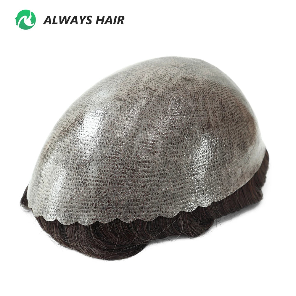 0.12-0.14mm PU Men Toupee Full Thickness Skin Indian Human Hair Men's Capillary Prothesis 130% Density Wig Man