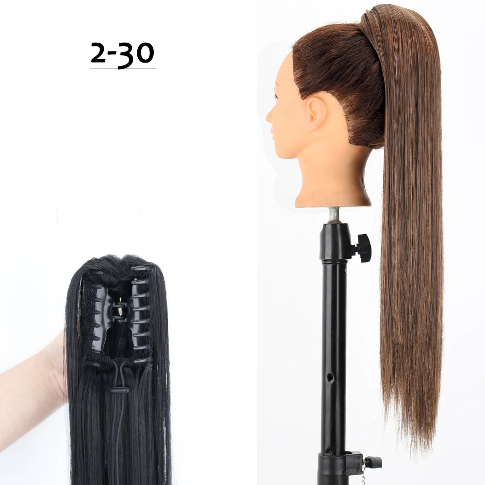 Synthetic Claw Clip Ponytail Hair Extension 24Inch Long Straight Ponytail Hair For Women Black Brown Pony Tail Hair Hairpiece