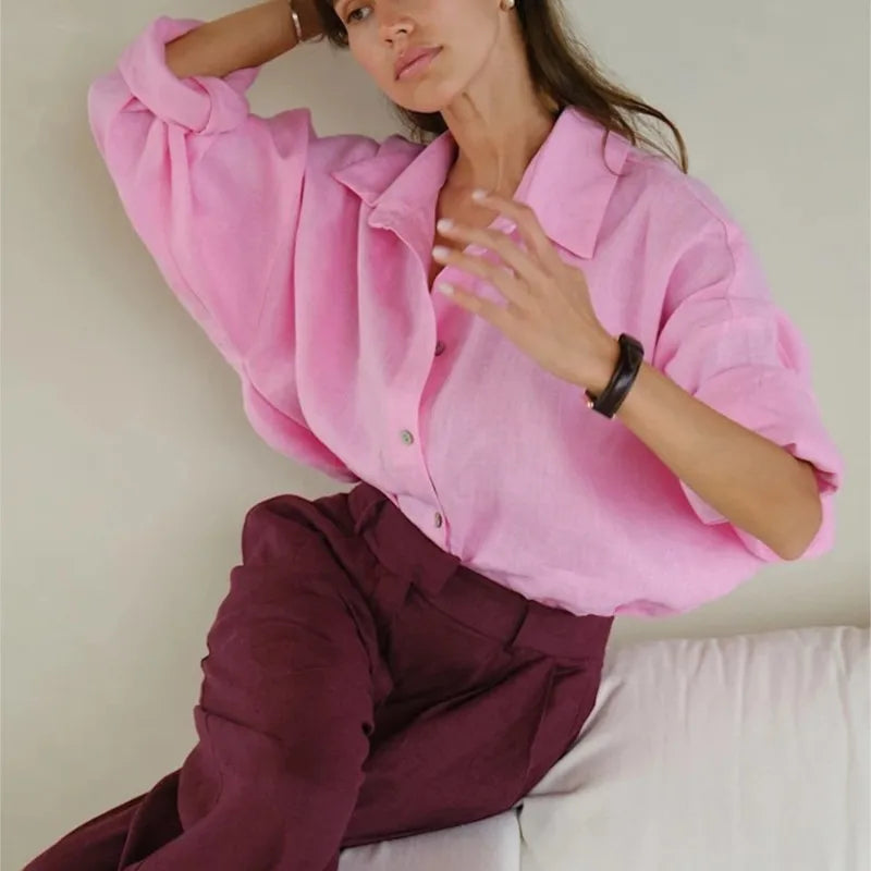 D.Nale K White Women's Shirts Elegant Long Sleeve Loose-Fitting Woman Blouse New Vintage Basic Top Collar Shirt for Women