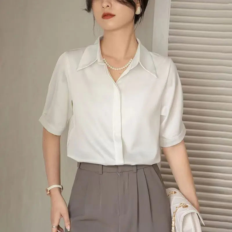 Summer New Women's Blouse Casual Loose Short Sleeve Ladies Shirt Japanese Fashion Pullover Button Up Female Clothing Elegant Top