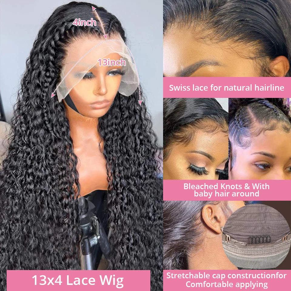 40 46 Inch 13x6 Hd Loose Deep Wave Lace Frontal Wig Brazilian 13x4 360 Full Water Curly Human Hair Wigs For Women 300% Density
