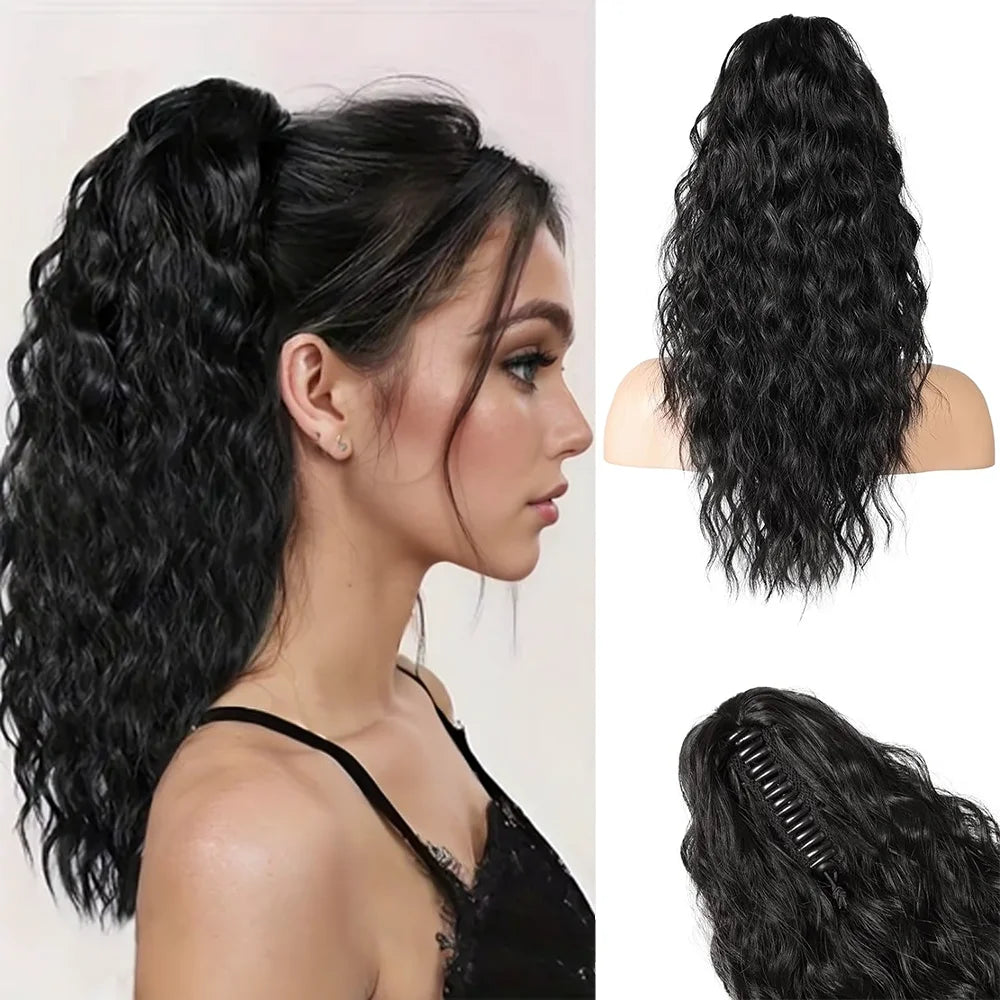 Chic Curly Wave Claw Clip Ponytail Extension | Natural-Looking, Easy Use Synthetic Hair for Everyday Elegance