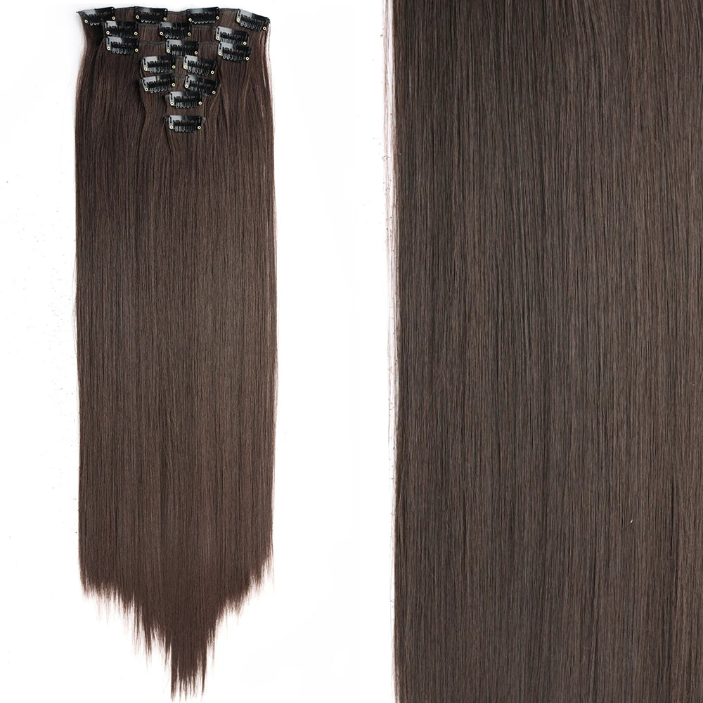 7Pcs/Set 16 Clips Hair Extension Black Long Straight Natural Hair Ombre Hairpiece Heat Resistant Fiber For Women Hairstyle