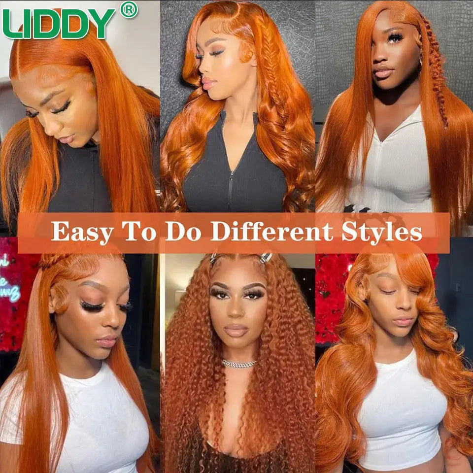 30 Inch Straight Orange Ginger Lace Front Wigs Human Hair 350 Colored Brazilian 360 HD Transparent Lace Frontal Wigs For Women