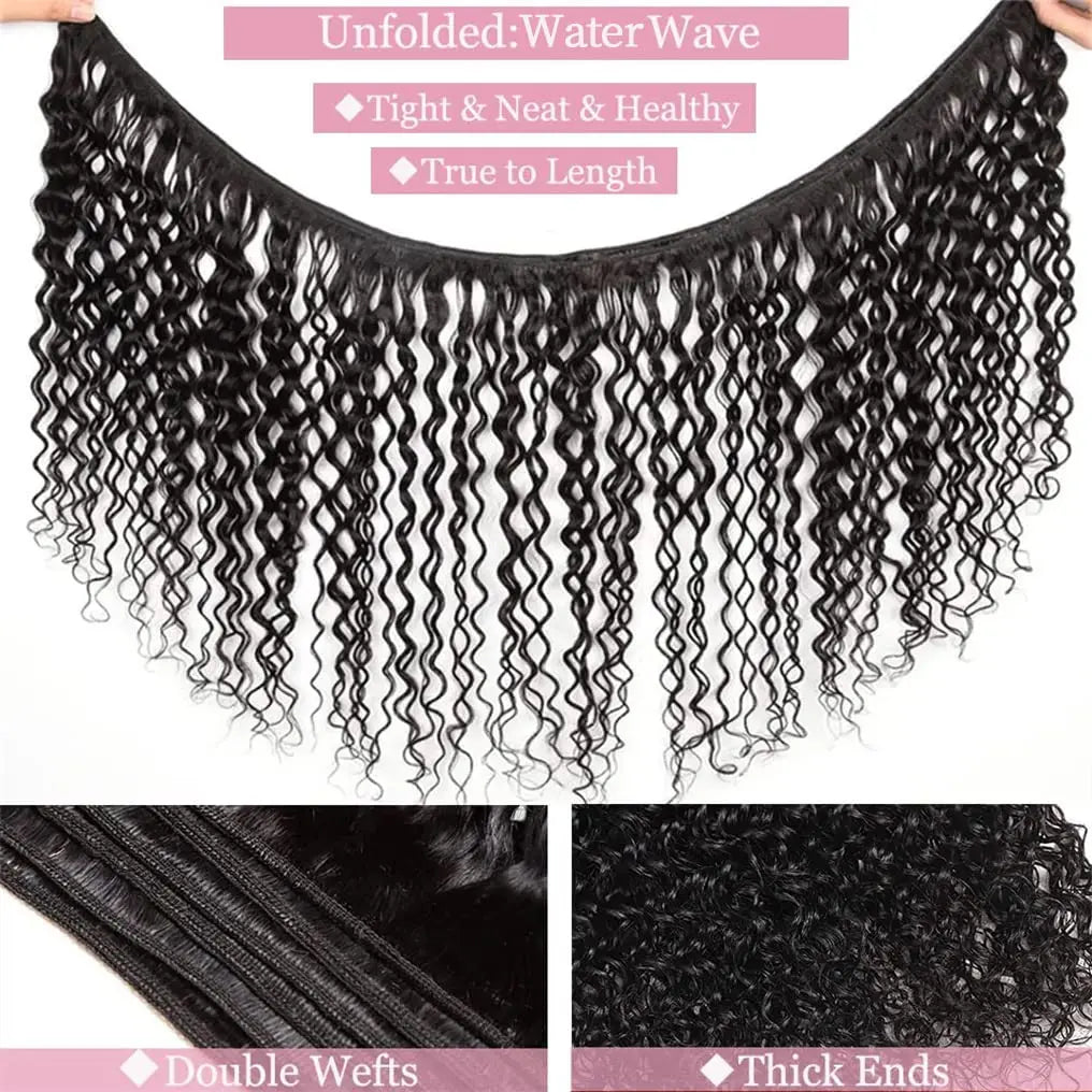 Malaysian Water Wave Bundles With Closure Wet and Wavy Curly Human Hair Bundles With Frontal Closure Remy Hair Weave Extensions