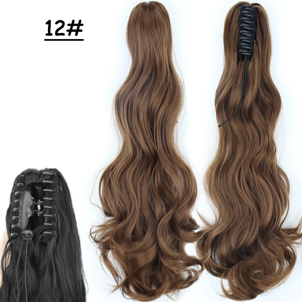 Synthetic Claw Clip Ponytail Hair Extension 24Inch Long Straight Ponytail Hair For Women Black Brown Pony Tail Hair Hairpiece