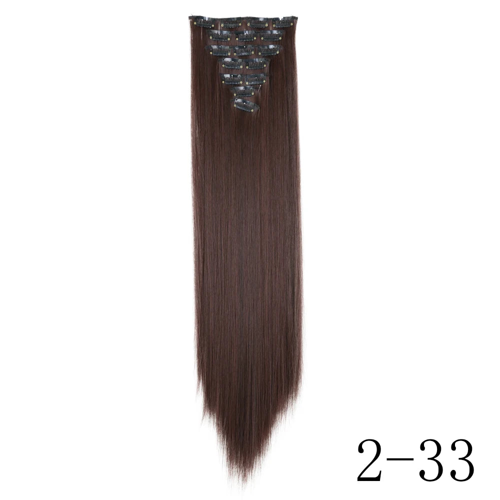 LANSA 7Clips Long Straight Synthetic Clip On Hair Extensions Cheveux Clip Naturel High Temperature Fiber Black Brown Hairpiece