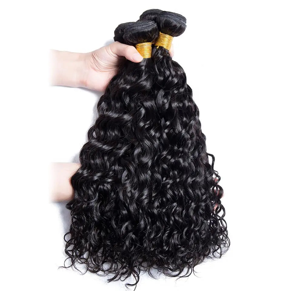 Human Hair Bundles Natural Black Water Wave Brazilian Human Hair Weave Bundles Virgin Hair 10-30 inches with Closure