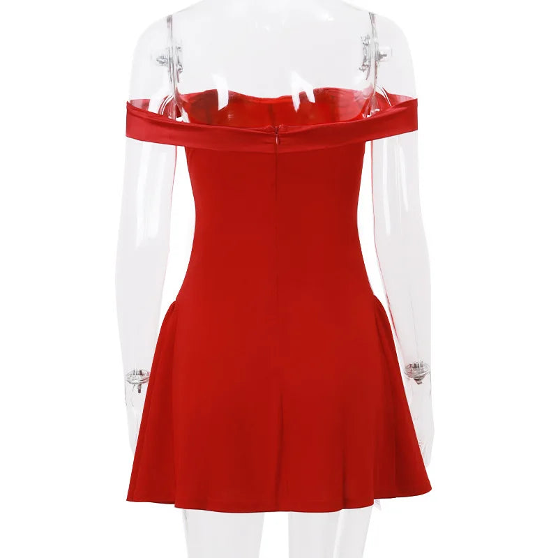 Candyhot Solid Off Shoulder Backless Sleeveless Zipper Mini Dresses Elegant Fashion Bodycon Dress Fall Evening Party Vestidos