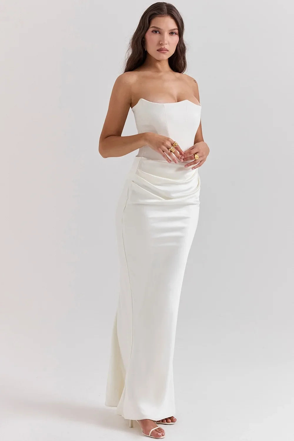 Mingmingxi 2025 Women's Evening Dress Strapless Pink Prom Party Dresses Sexy Satin Long Corset Dress Elegant Maxi Gala Dresses