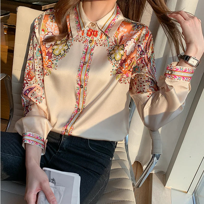 Autumn Long Sleeve Shirts Casual Tops Spring Fashion Women Floral Print Blouse Tops Ladies Shirts Clothes Blusa Elegant 18440
