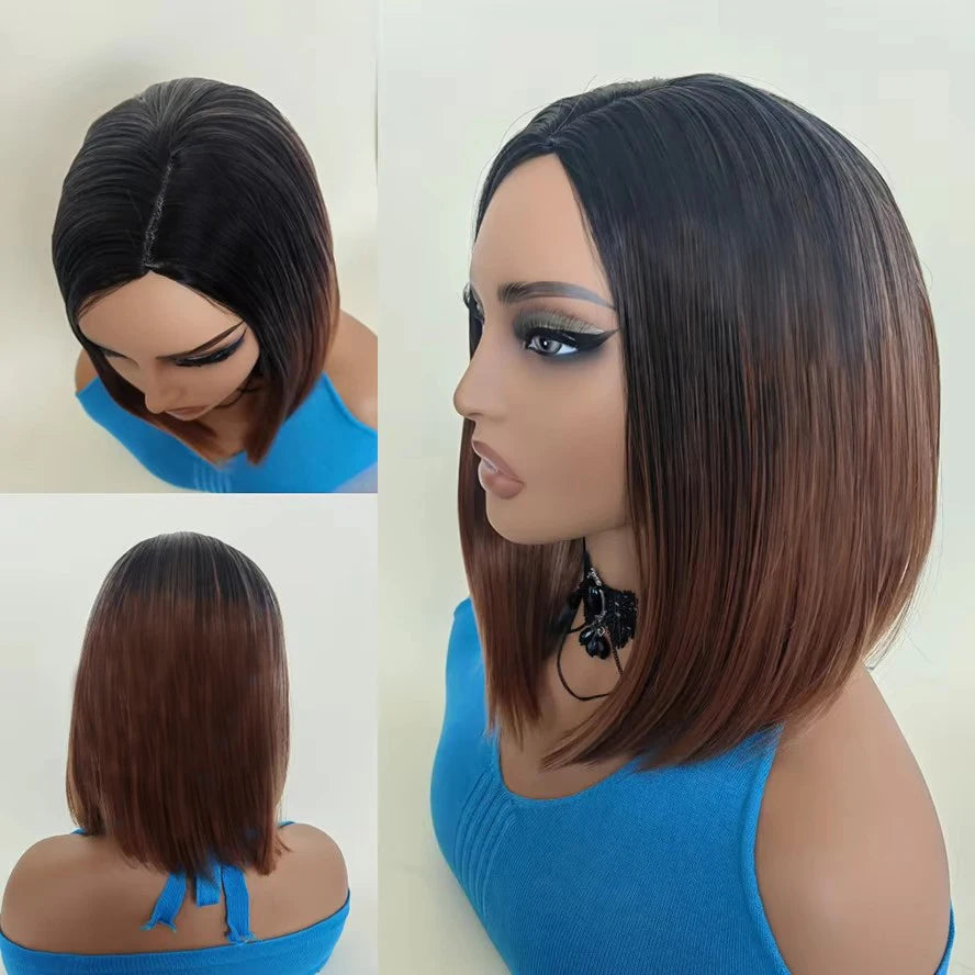 Women's Straight Bob Black Coral Wig- Short Black Bob Wig With No Bangs Short Middle Part Synthetic Wig For Party