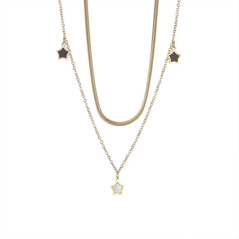 DIEYURO 316L Stainless Steel Multilayer Chain Star Charm Necklace Bracelet For Women New Trend Jewelry Set Girls Party Gifts