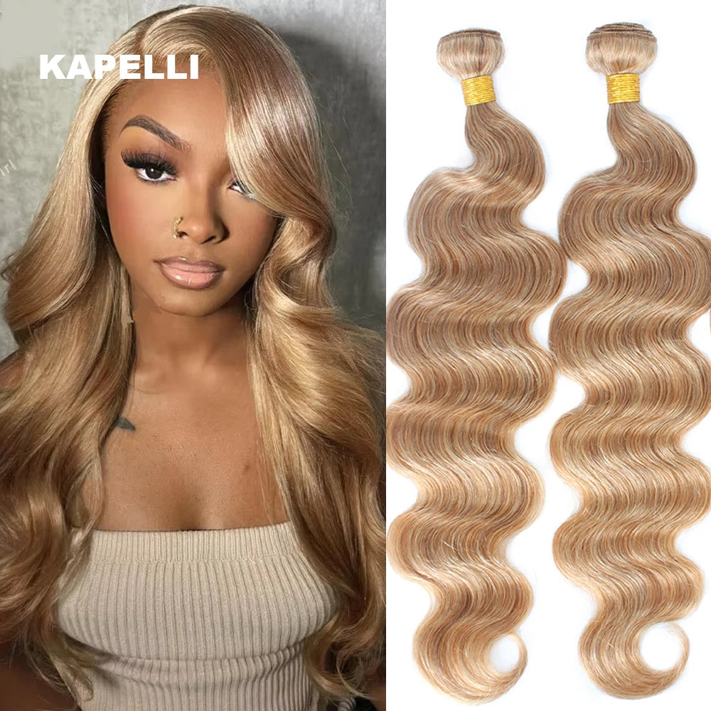 #27 Honey Blonde Human Hair Bundles with Closure Body Wave Bundles Hair With 4x4 Closure Brazilian Hair Weave Bundles Hair Remy