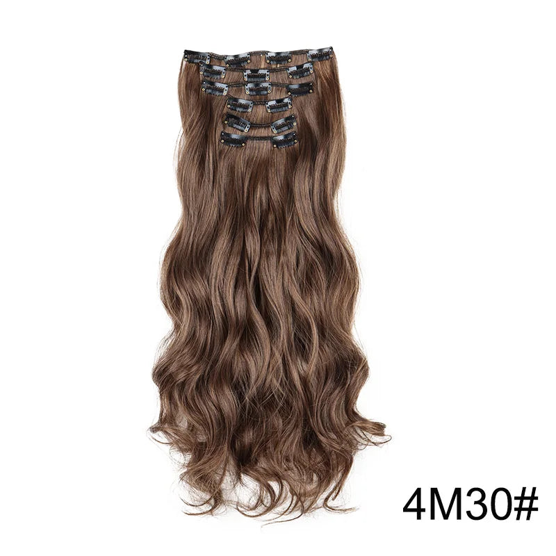 16Clips Synthetic 24Inch Long Curly Hair Hairpiece Heat Resistant Hair Extension Clips In Black Brown Blonde for Women