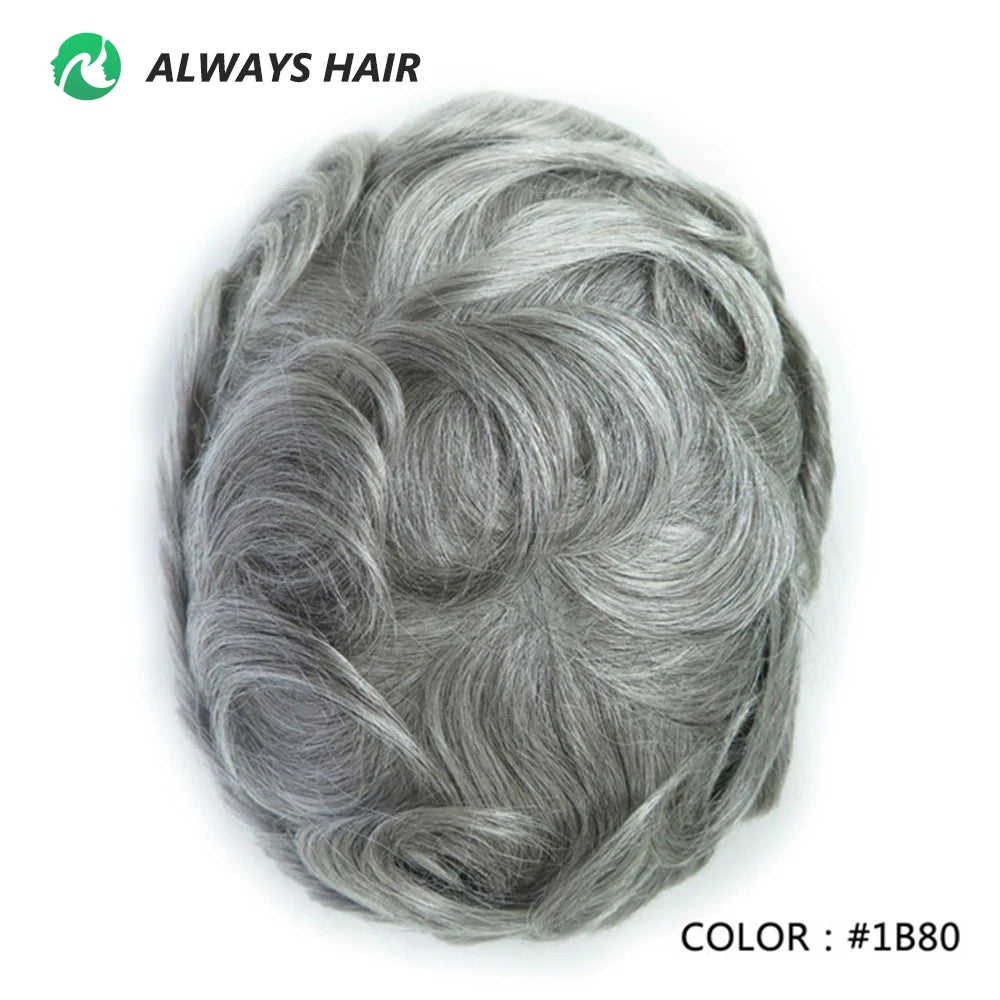0.12-0.14mm PU Men Toupee Full Thickness Skin Indian Human Hair Men's Capillary Prothesis 130% Density Wig Man