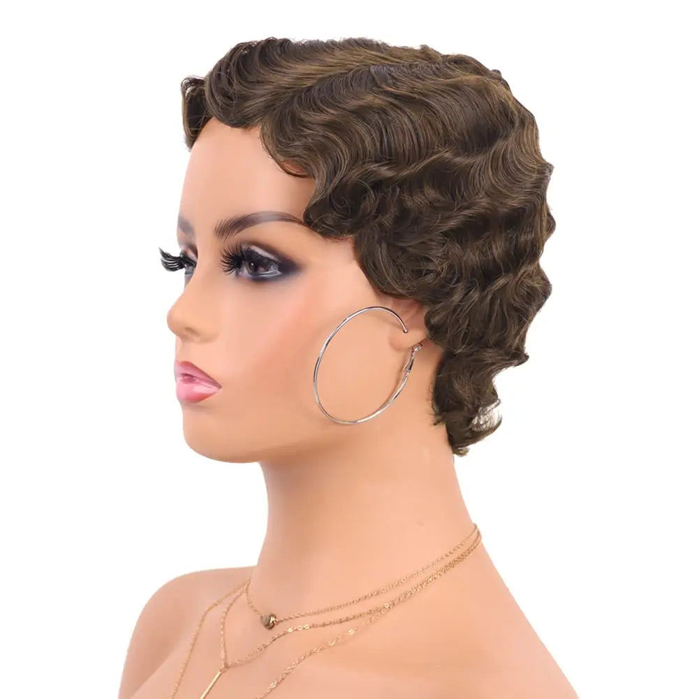 Finger Wave Synthetic Wig Short Mommy Hair Curly Wigs for Black Women Lady Nuna Wig 1920s Cosplay Costume Halloween Party