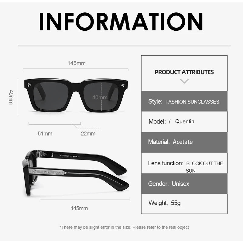 2025 new luxury Brand vintage Quentin Sun glasses Men Women Sunglass Driving Sunglasses Fashion Male Acetate UV400 eyeglasses