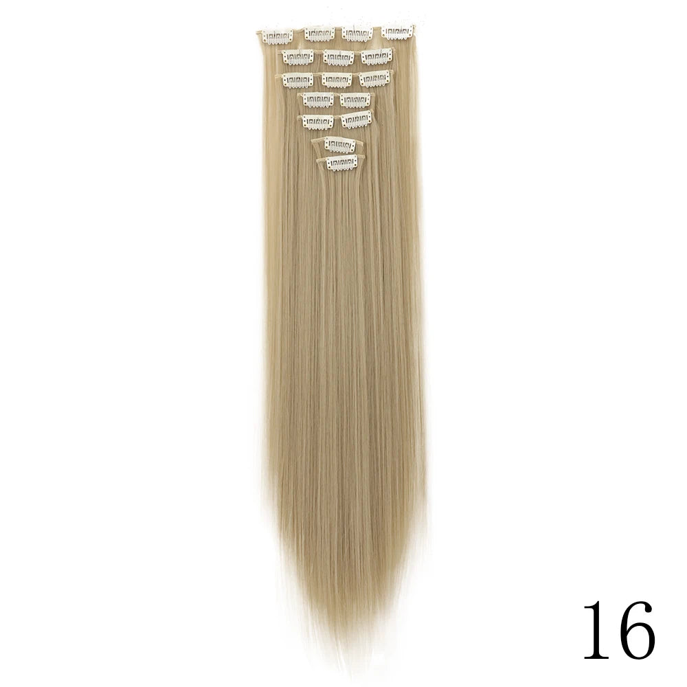 LANSA 7Clips Long Straight Synthetic Clip On Hair Extensions Cheveux Clip Naturel High Temperature Fiber Black Brown Hairpiece