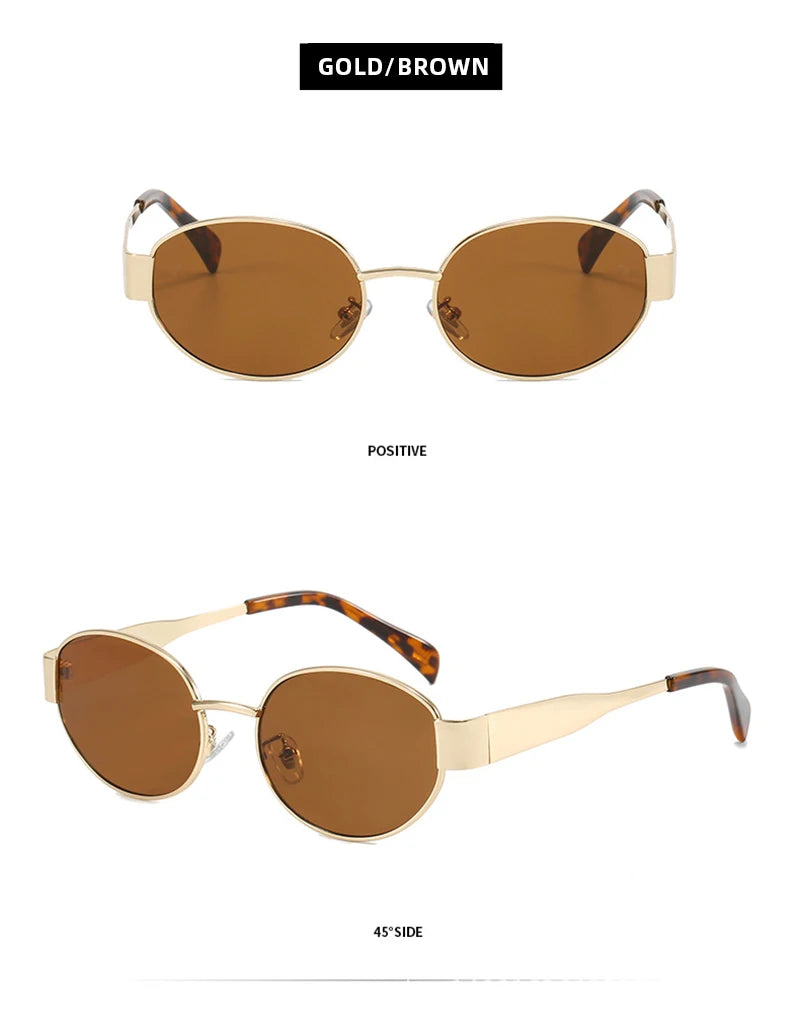 Retro Small Oval Sunglasses Men Women Luxury Metal Round Sun Glasses Male Classic Casual Driving Shades