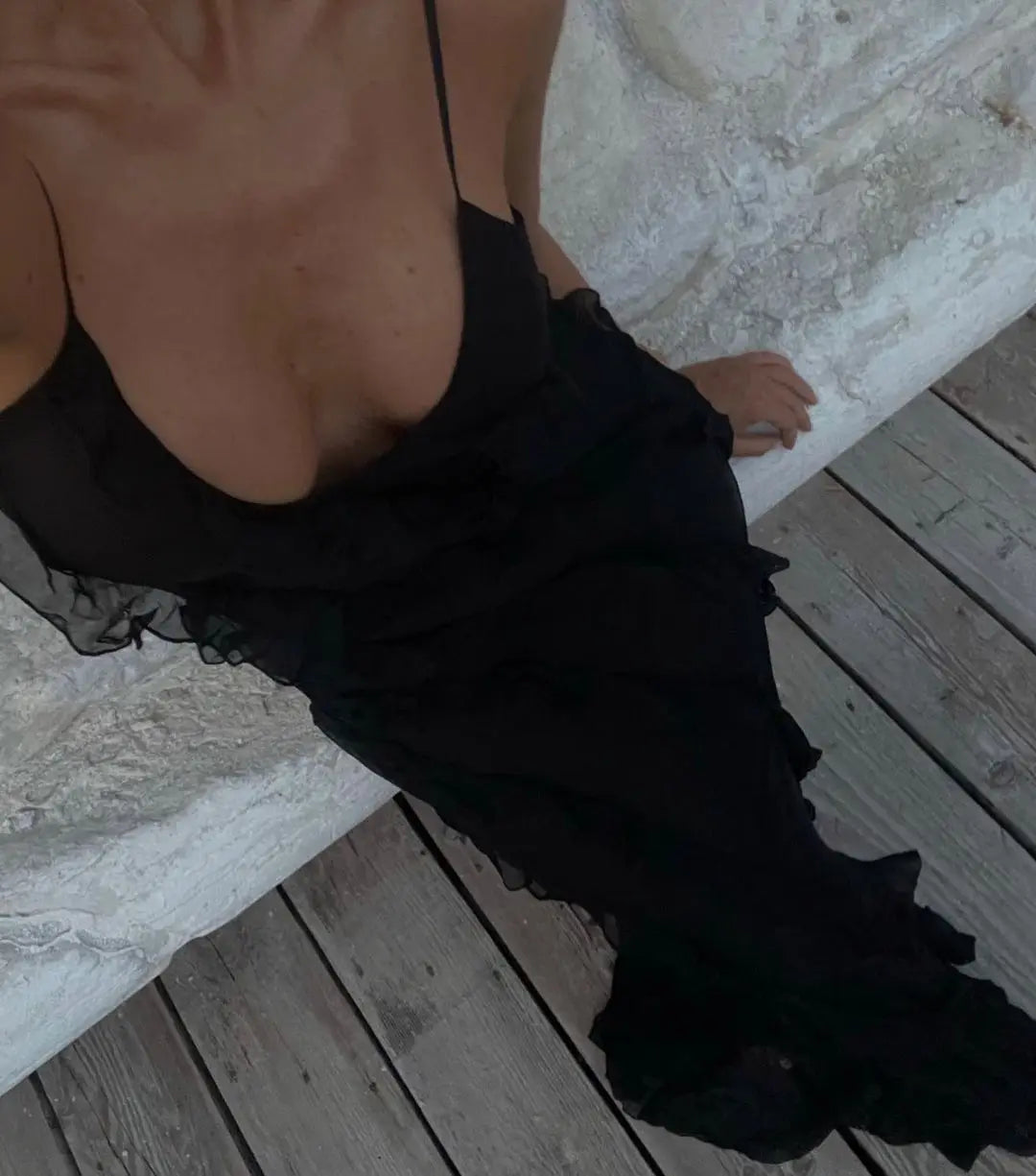 New 2025 Women's Ruffles Chiffon Maxi Dress Backlesss Split Sexy Porm Dress Red Long Summer Wedding Party Dress Elegant Vestidos