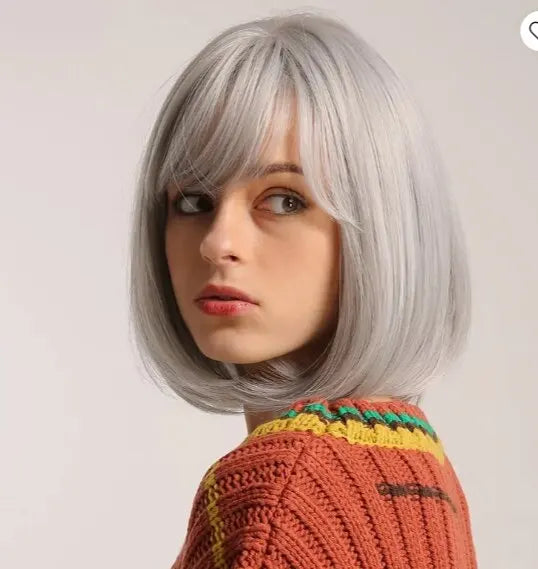 8 Inch Cute Party Grey Short Straight Synthetic Wig For Women Fashion Natural Looking Hair Replacement Wigs For Party Cosplay Ha