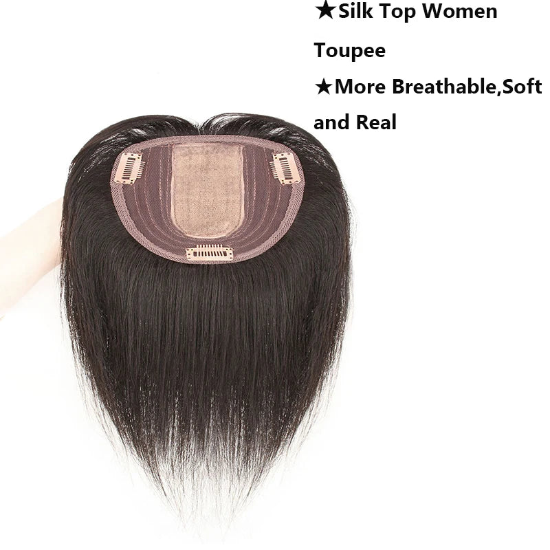 Straight Silk Top Base Topper Swiss Lace Clip In  Women Toupee With Bangs Breathable 100% Real Human Hairpiece Blonde Color Wigs